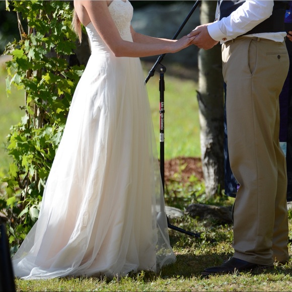 Strapless A-Line Beaded Lace Tulle Wedding Dress - Picture 13 of 13